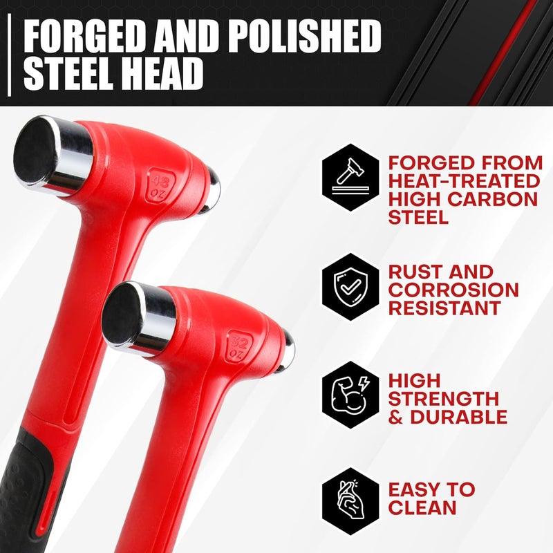 ct 3 Piece Ball Peen Hammer, 16oz 32oz 48oz, Fiberglass Handle hammer for Ball Peen, Blow Striking Ball Pein Hammer Handle Tool with Forged Steel Construction for Metal Working - Image 2